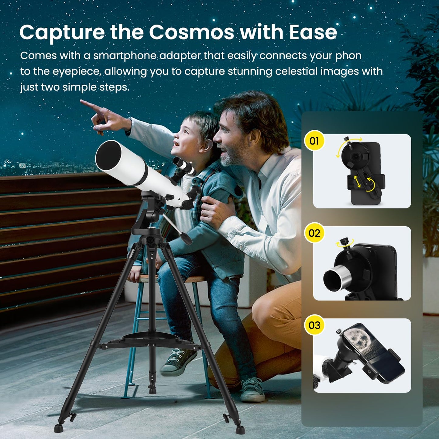 ESAKO Telescope for Adults &amp; Beginners, Astronomical Portable 80mm Aperture Telescope with Phone Adapter, Wireless Remote &amp; Carry Bag