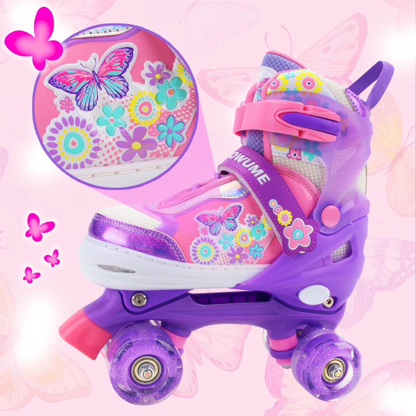 Sowume Adjustable Roller Skates for Girls and Women, All 8 Wheels of Girl's Skates Shine, Safe and Fun Illuminating for Kids