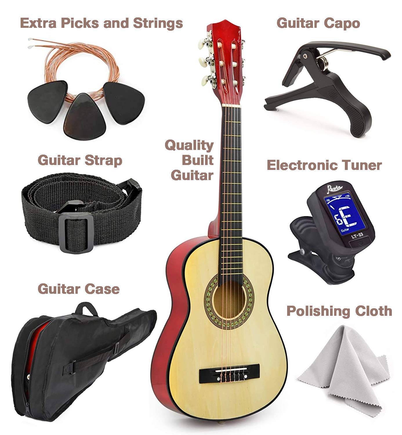 30" Left Handed Wood Guitar with Case and Accessories for Kids/Girls/Boys/Teens/Beginners (30", Black)