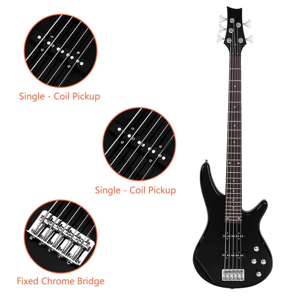 Ktaxon Electric Bass Guitar 4 String Bass Guitar with 20 Watt Amplifier, PJ Type Pickup, Naturally air-dried Maple Neck, Rosewood Fretboard, Basswood Body(Black)