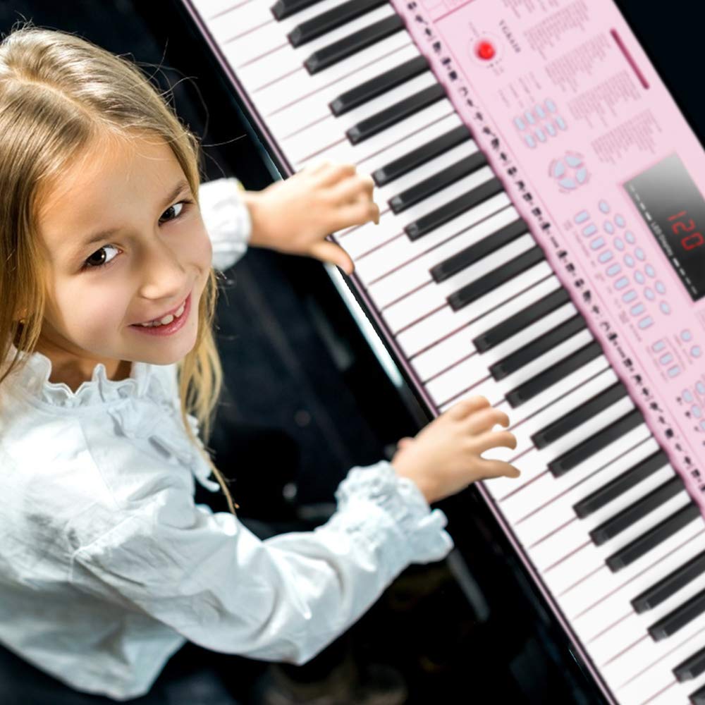 Vangoa 61-Key Light-Up Keyboard Piano for Beginners, 350 Tones &amp; Timbres, 3 Teaching Modes, With Microphone, Black