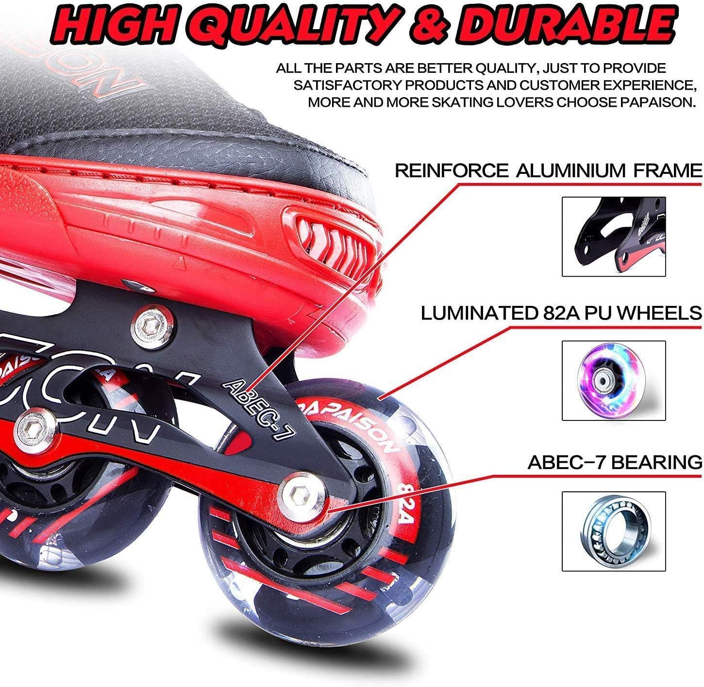 PAPAISON Adjustable Inline Skates for Kids and Adults with Full Light Up Wheels, Outdoor Roller Skates for Girls and Boys, Men and Women