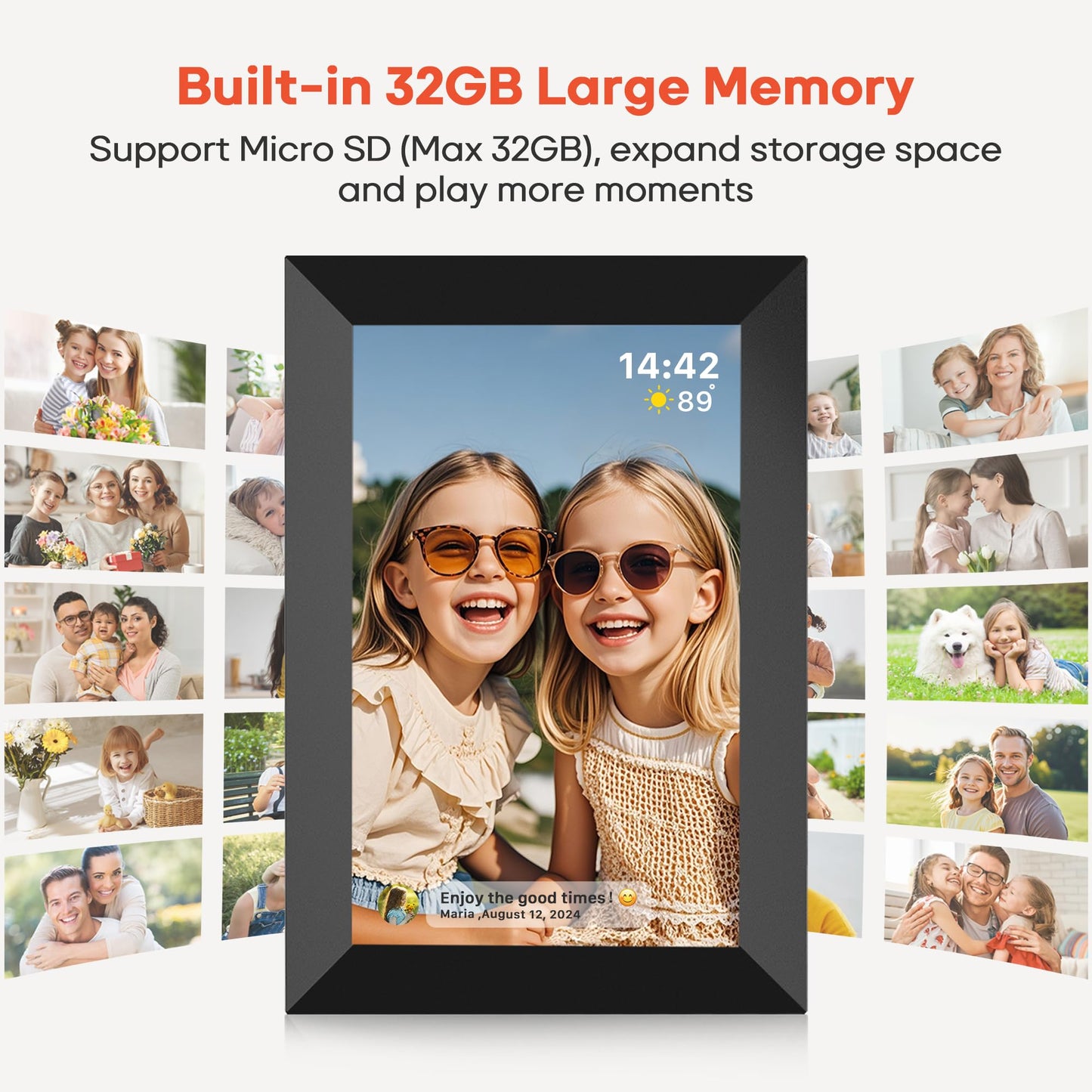 Frameo 10.1" WiFi Digital Picture Frame with 32GB Memory, 1280 x 800 IPS HD Touch Screen Electronic Photo Frame, Auto-Rotate, Slideshow, Wall Mountable, Share Photos/Video Remotely Anywhere