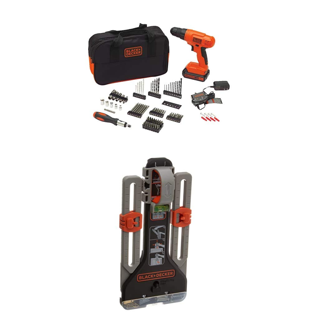 BLACK+DECKER 20V MAX Drill/Drill Bit Set with MarkIT Picture Hanging Tool Kit (BDC120VA100 &amp; BDMKIT101C)