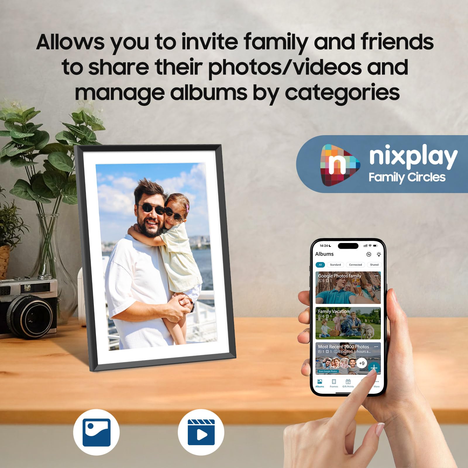 10.1" Digital Picture Frame Powered by Nixplay, Share Photos/Videos via Nixplay App, WiFi Digital Photo Frame with 32GB, Support Alexa Google Photos, Free Cloud Storage, Auto Rotate, Gifts for Mom