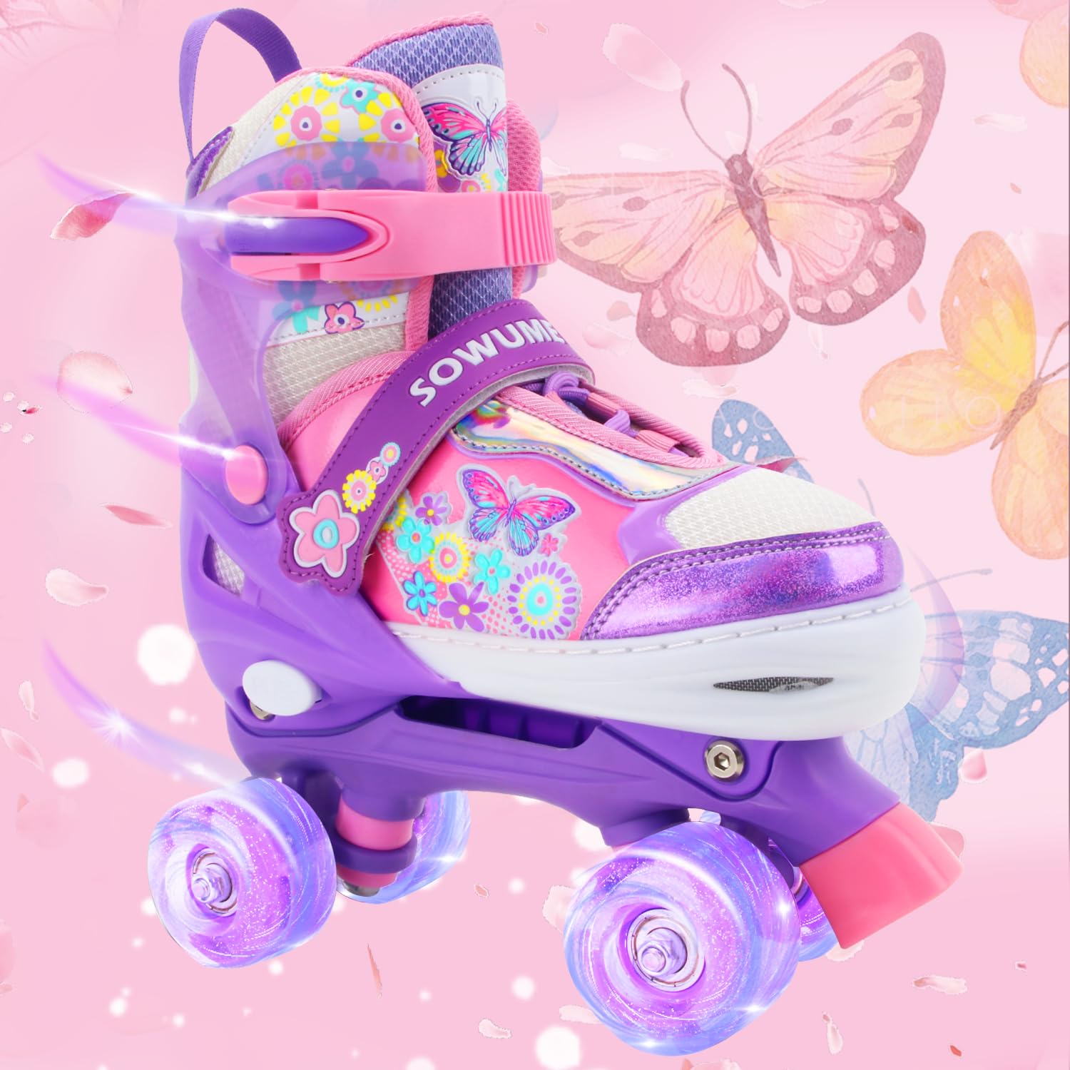 Sowume Adjustable Roller Skates for Girls and Women, All 8 Wheels of Girl's Skates Shine, Safe and Fun Illuminating for Kids