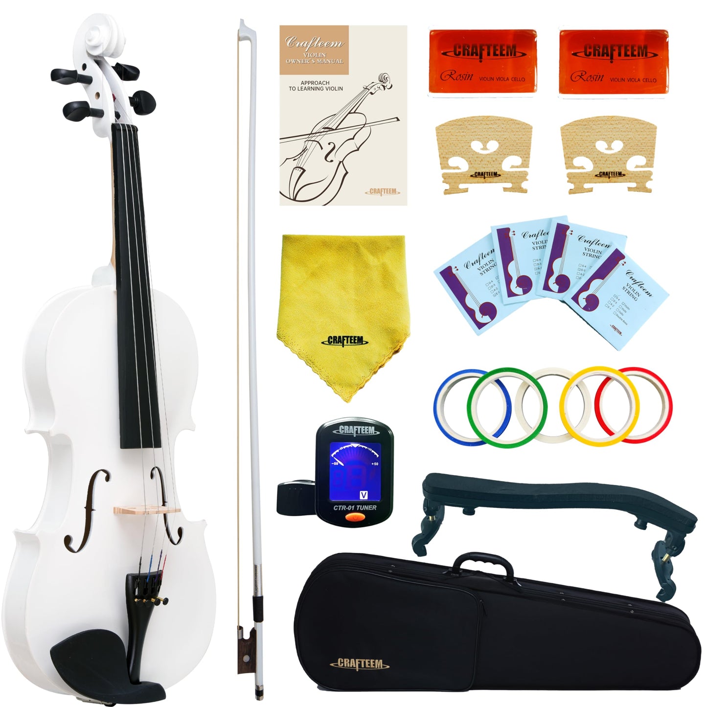 1/2 Fiddle Black Colored Premium Violin Outfit for Beginners Adults Kids With 5 Color Fingering Tape- Handcrafted Student Beginner Violin.(Black, 1/2)