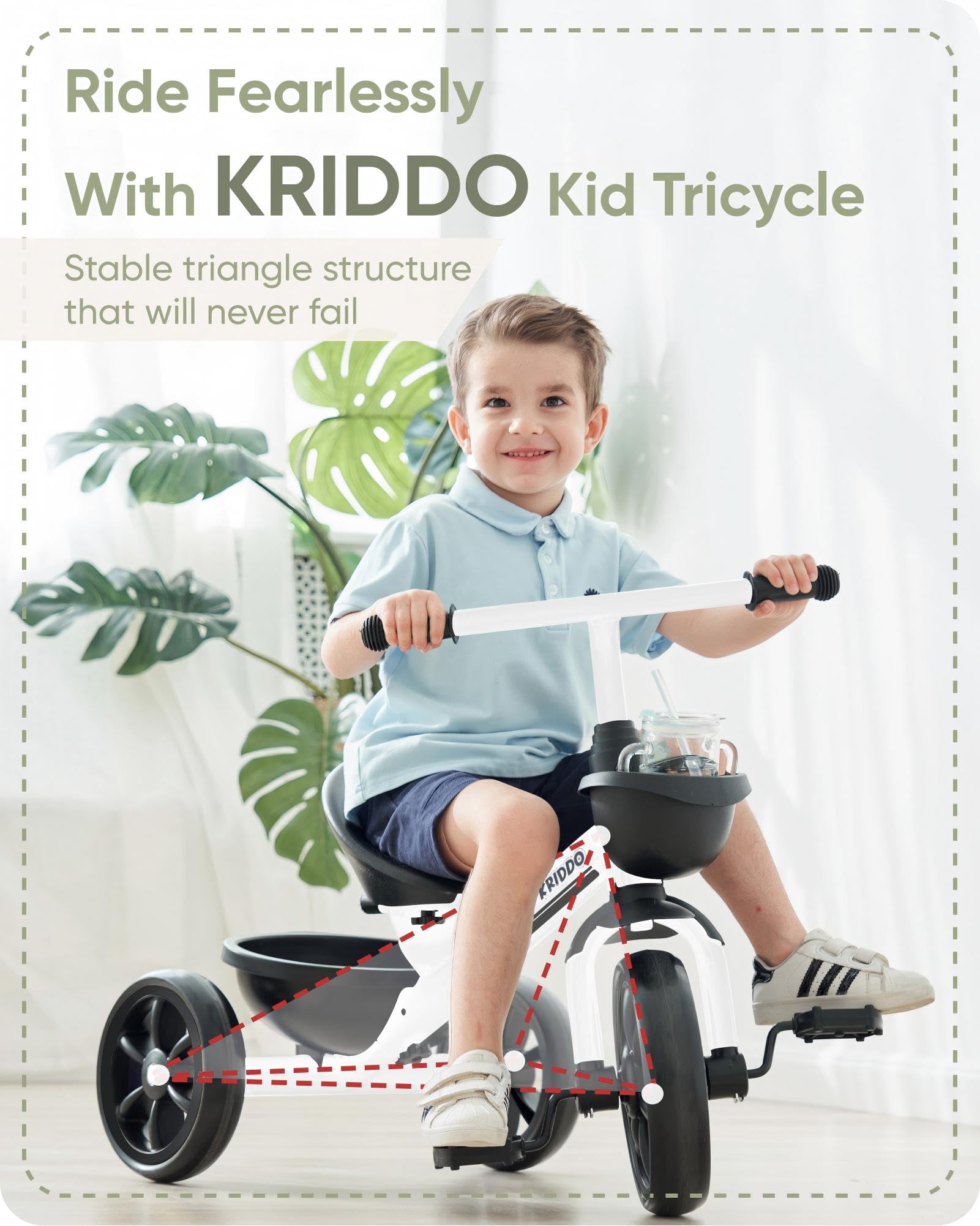 KRIDDO Kids Tricycle for 2-5 Year Olds - Gift for Toddlers - Black