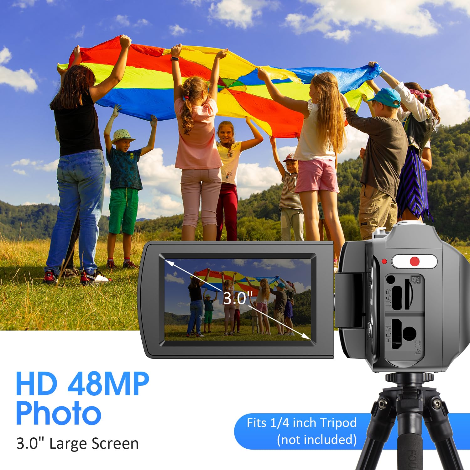 4K Video Camera Camcorder, 4K 60fps Video 48MP Photo, Digital Camcorder Beginner with External Microphone 2 Batteries SD Card Remote