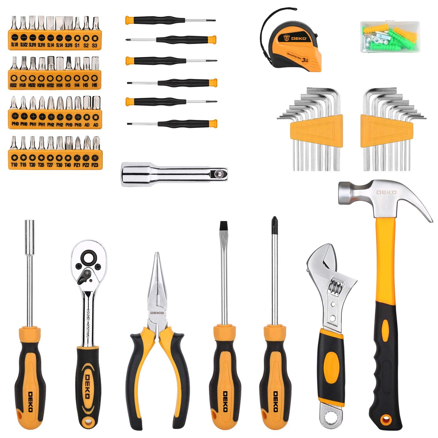 DEKOPRO 158 Piece Tool Set-General Household Hand Tool Kit,Auto Repair Tool Set, with Plastic Toolbox Storage Case