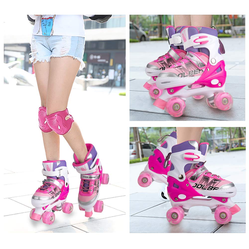 Sowume Adjustable Roller Skates for Girls and Women, All 8 Wheels of Girl's Skates Shine, Safe and Fun Illuminating for Kids