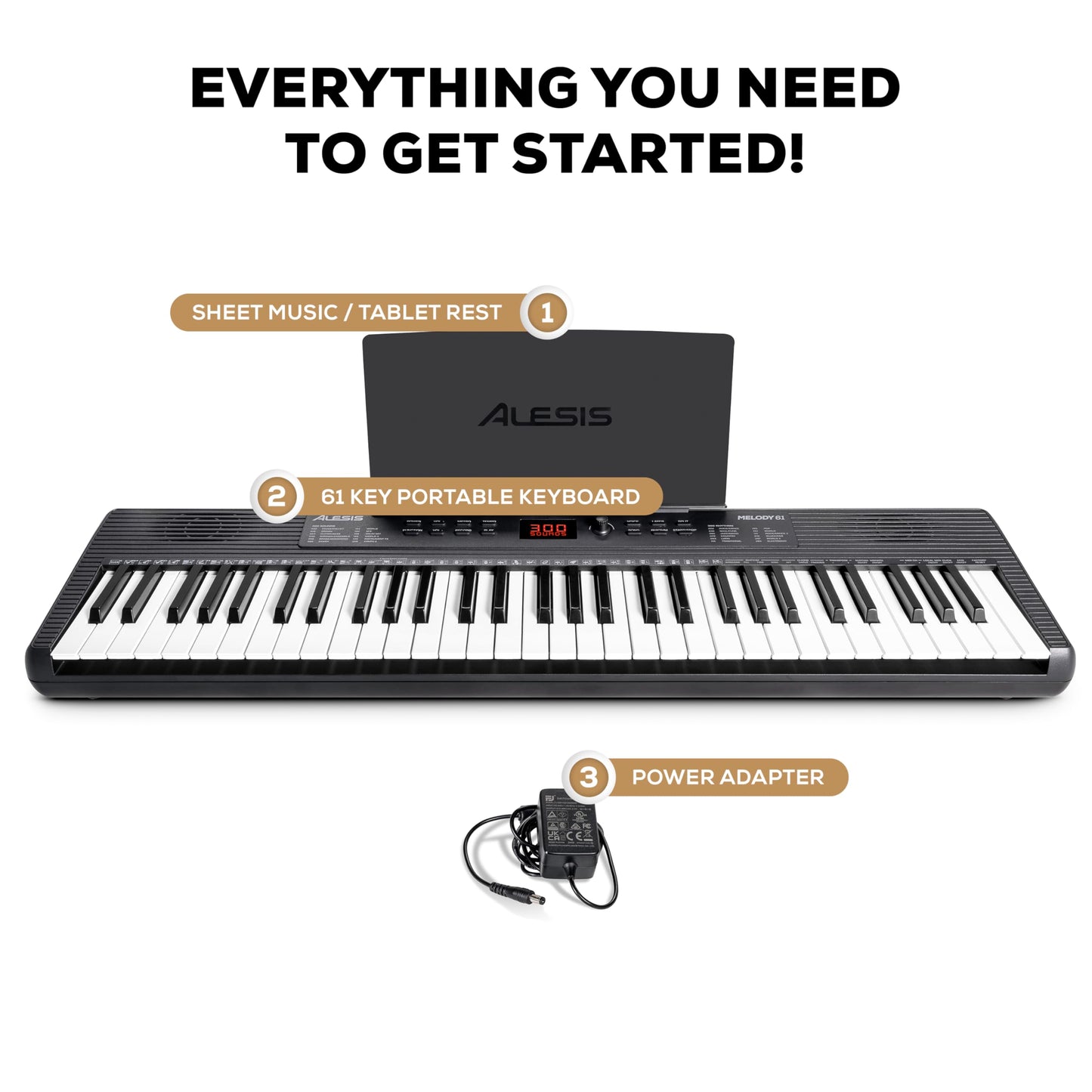 Alesis Melody 61 MK4 Keyboard Piano for Beginners with 61 Keys Speakers, Tablet/Sheet Music Stand, 300 Sounds and Music Lessons