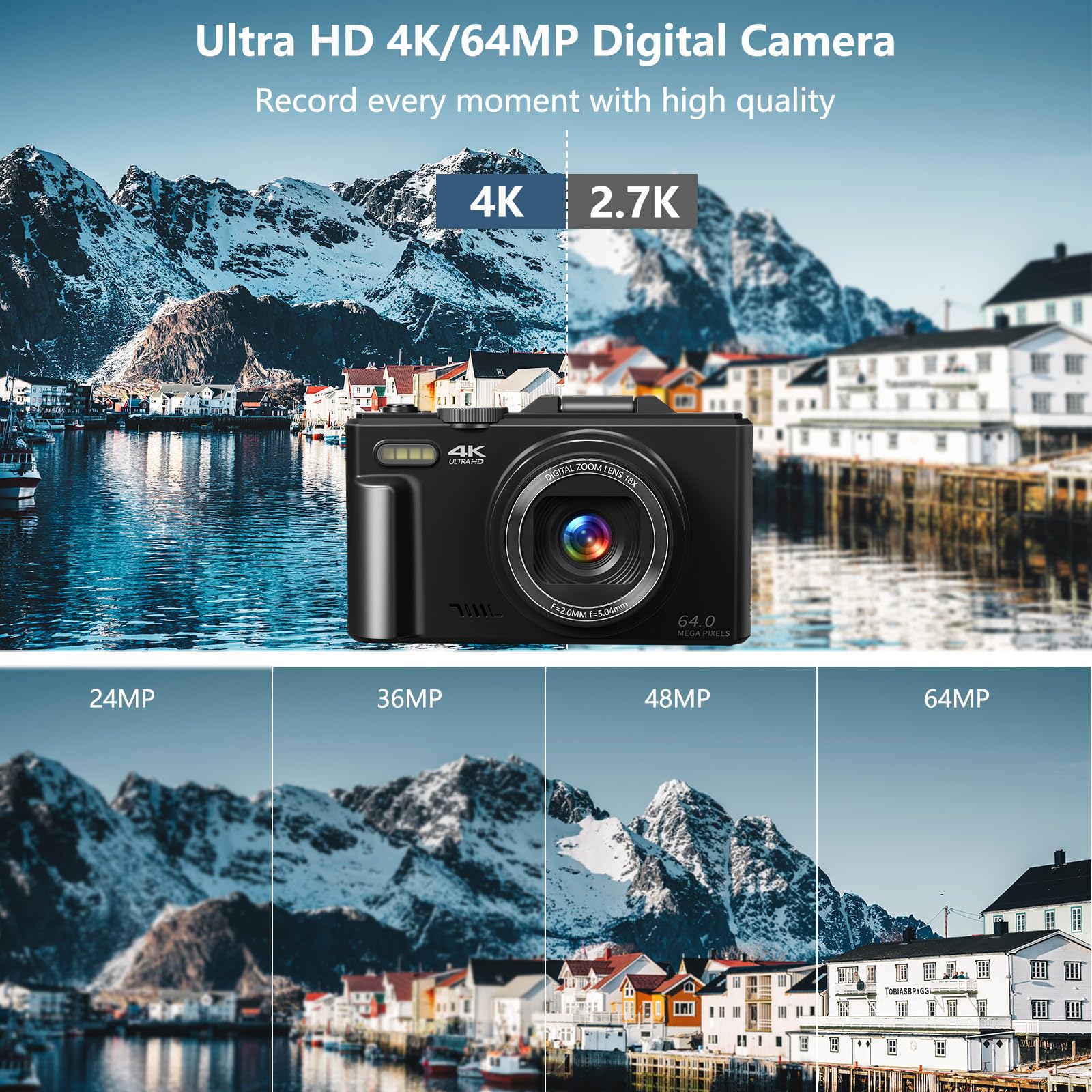 Digital Camera for Photography, 4K Vlogging Camera for YouTube 3" 180° Flip Screen 18X Digital Zoom Compact Retro Camera with 32GB TF Card &amp; 2 Batteries, Black