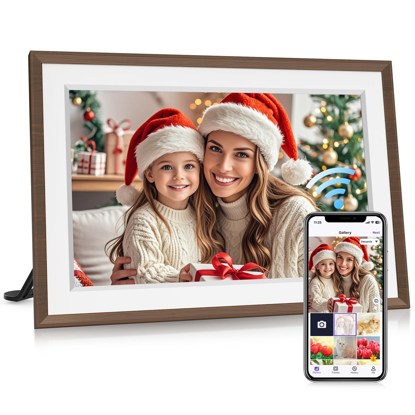 Frameo 10.1 Inch WiFi Digital Picture Frame, Smart Cloud Electronic Photo Frame with HD IPS Touch Screen Slideshow 32GB Memory Auto-Rotate Wall Mount, Share Photos/Videos from Phone by Frameo App