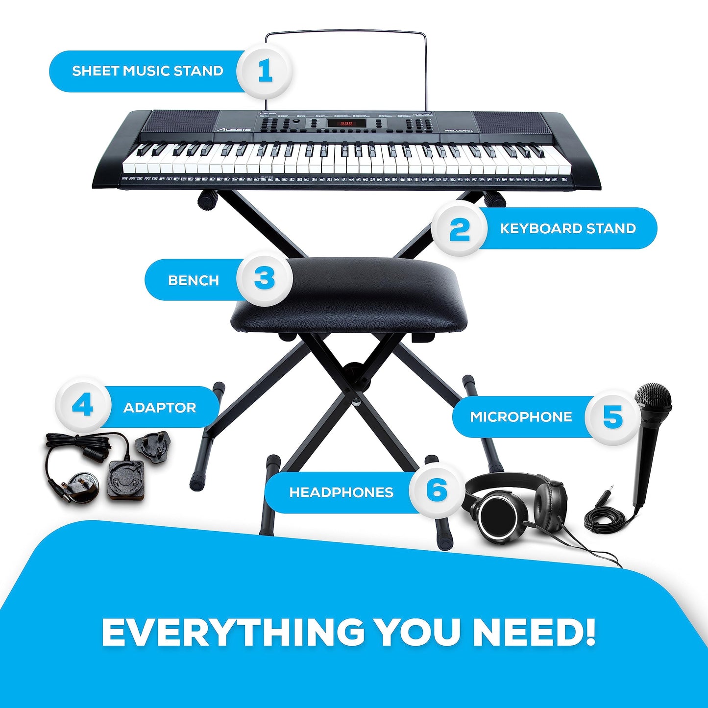 Alesis Melody 61 MK4 Keyboard Piano for Beginners with 61 Keys Speakers, Tablet/Sheet Music Stand, 300 Sounds and Music Lessons