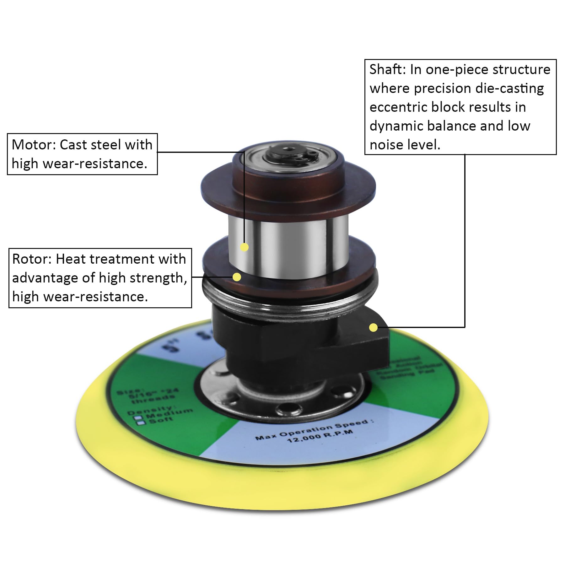 Professional Air Random Orbital Palm Sander, Dual Action Pneumatic Sander, Low Vibration, Heavy Duty