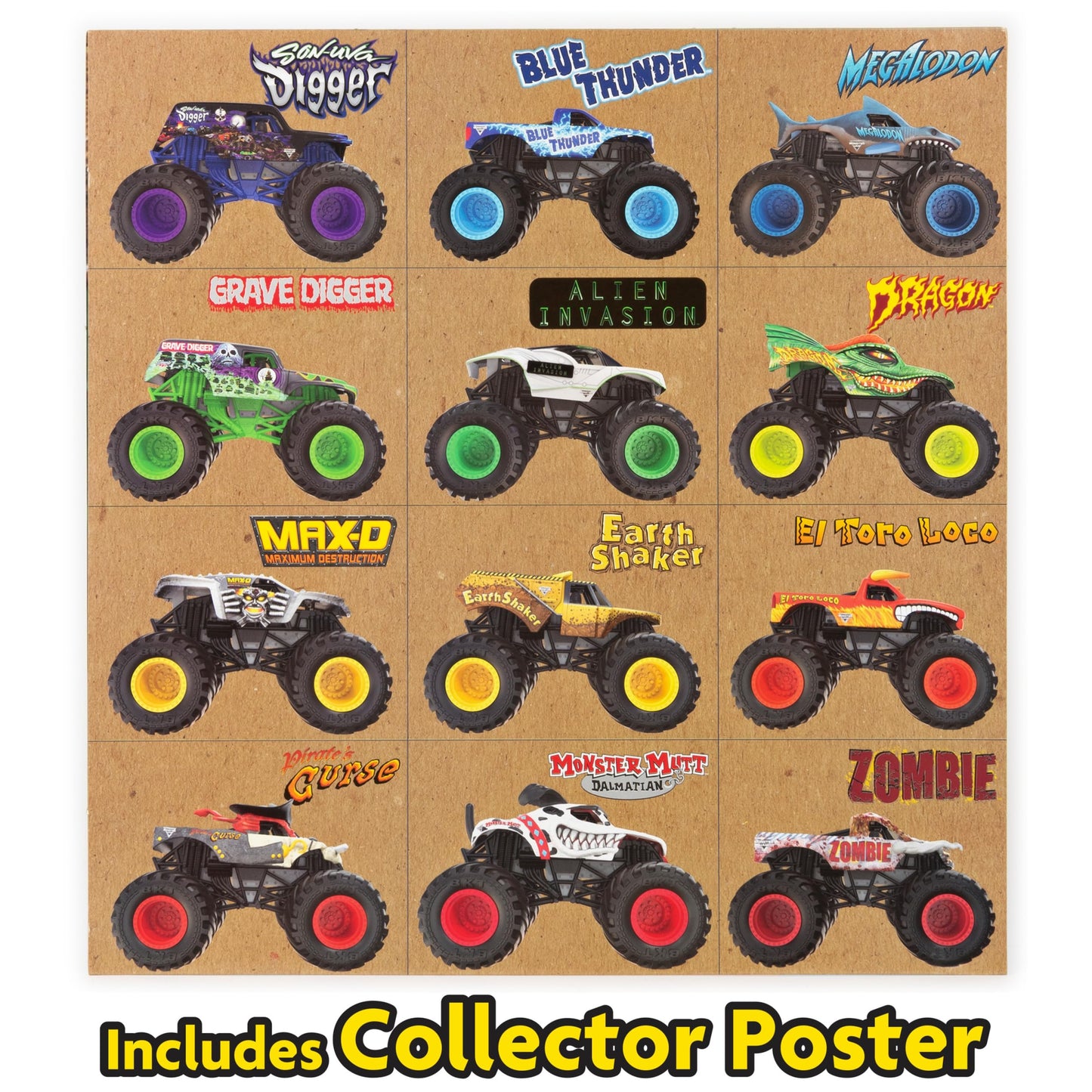 Monster Jam, Official 12-Pack of 1:64 Scale Die-Cast Monster Trucks for Boys and Girls, Kids Toys for Ages 4 and Up, Amazon Exclusive