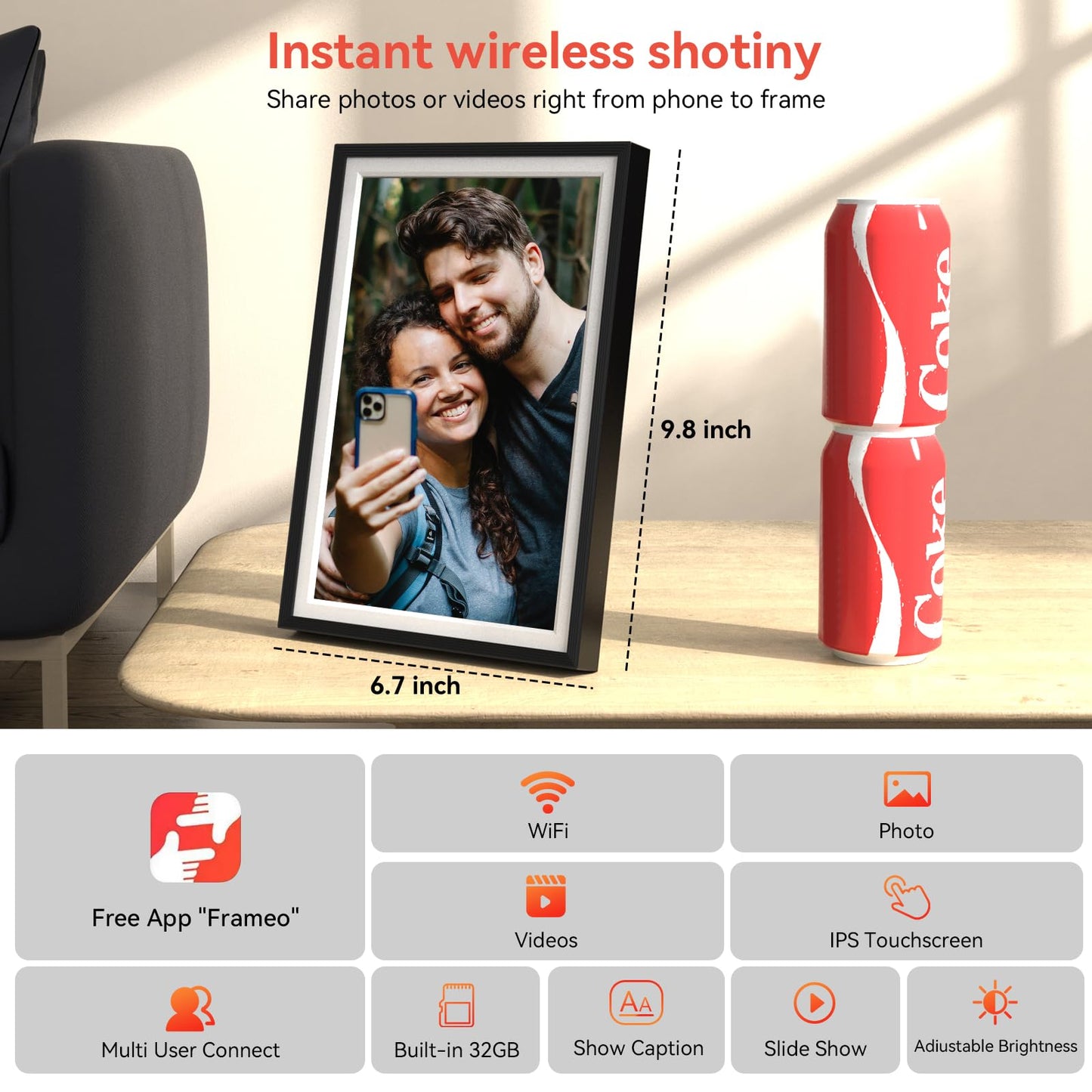 Frameo 10.1 inch Digital Picture Frame, Smart WiFi Digital Photo Frame with 32G Memory, HD Touch Screen, Auto-Rotate, Slideshow, Easy Setup, Share Photos and Videos Anywhere