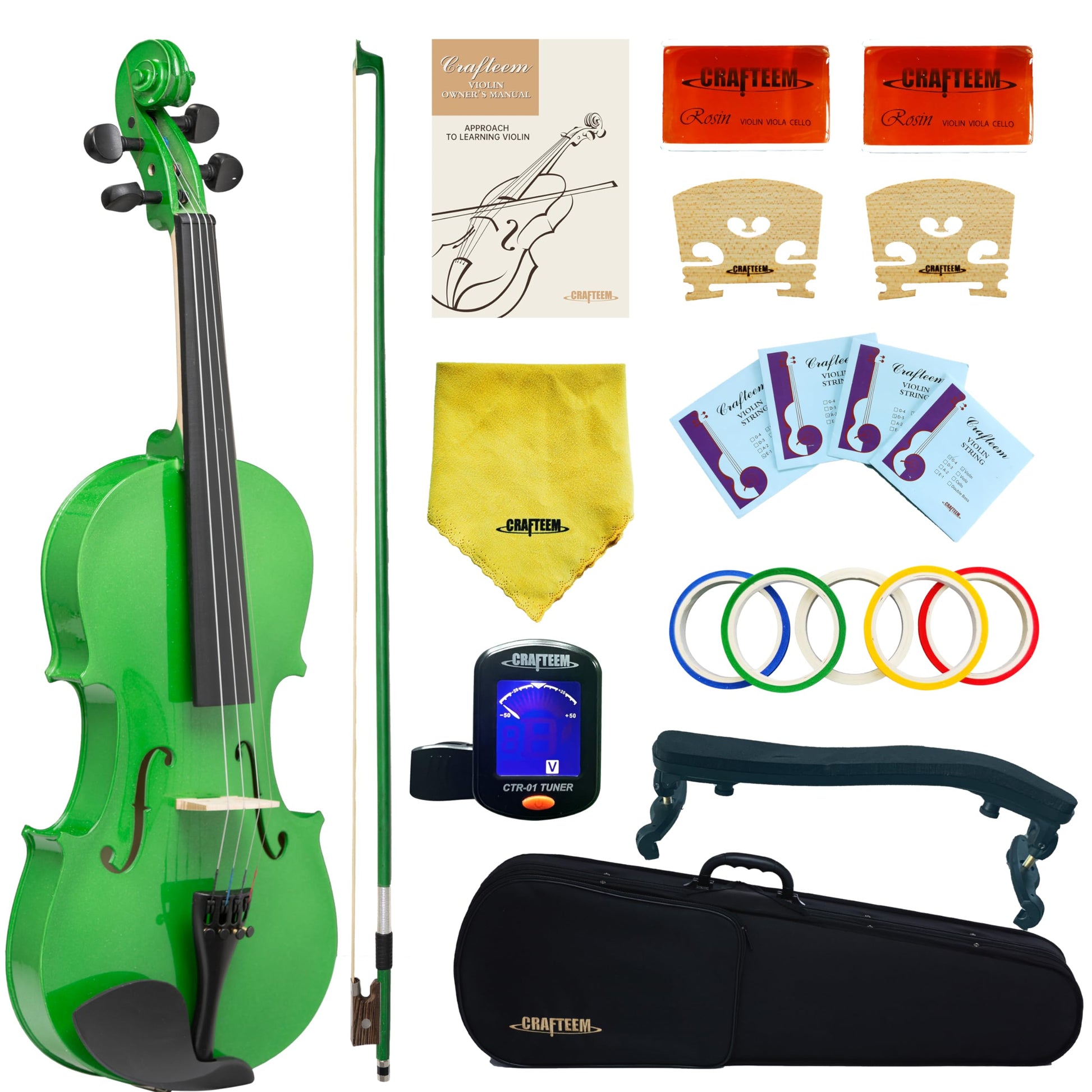 1/2 Fiddle Black Colored Premium Violin Outfit for Beginners Adults Kids With 5 Color Fingering Tape- Handcrafted Student Beginner Violin.(Black, 1/2)