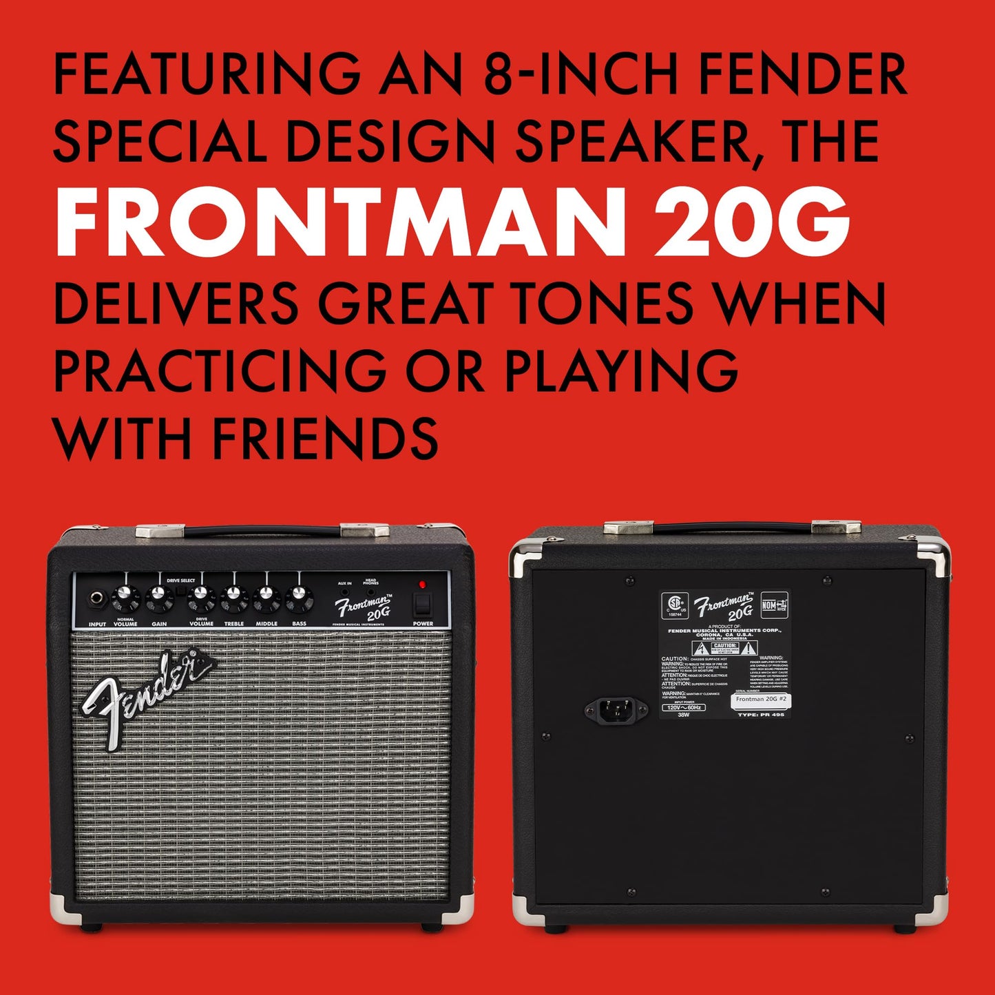 Fender Frontman 10G Guitar Amp, 10 Watts, with 2-Year Warranty, 6 Inch Fender Special Design Speaker, 5.75Dx10.25Wx11H Inches