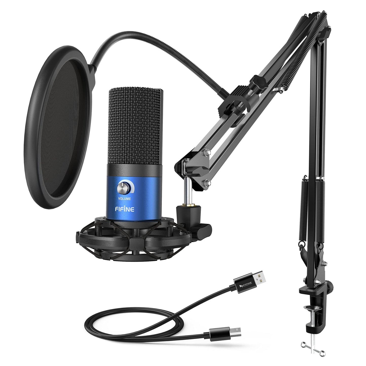 FIFINE Studio Condenser USB Microphone Computer PC Microphone Kit with Adjustable Boom Arm Stand Shock Mount for Instruments Voice Overs Recording Podcasting YouTube Vocal Gaming Streaming-T669