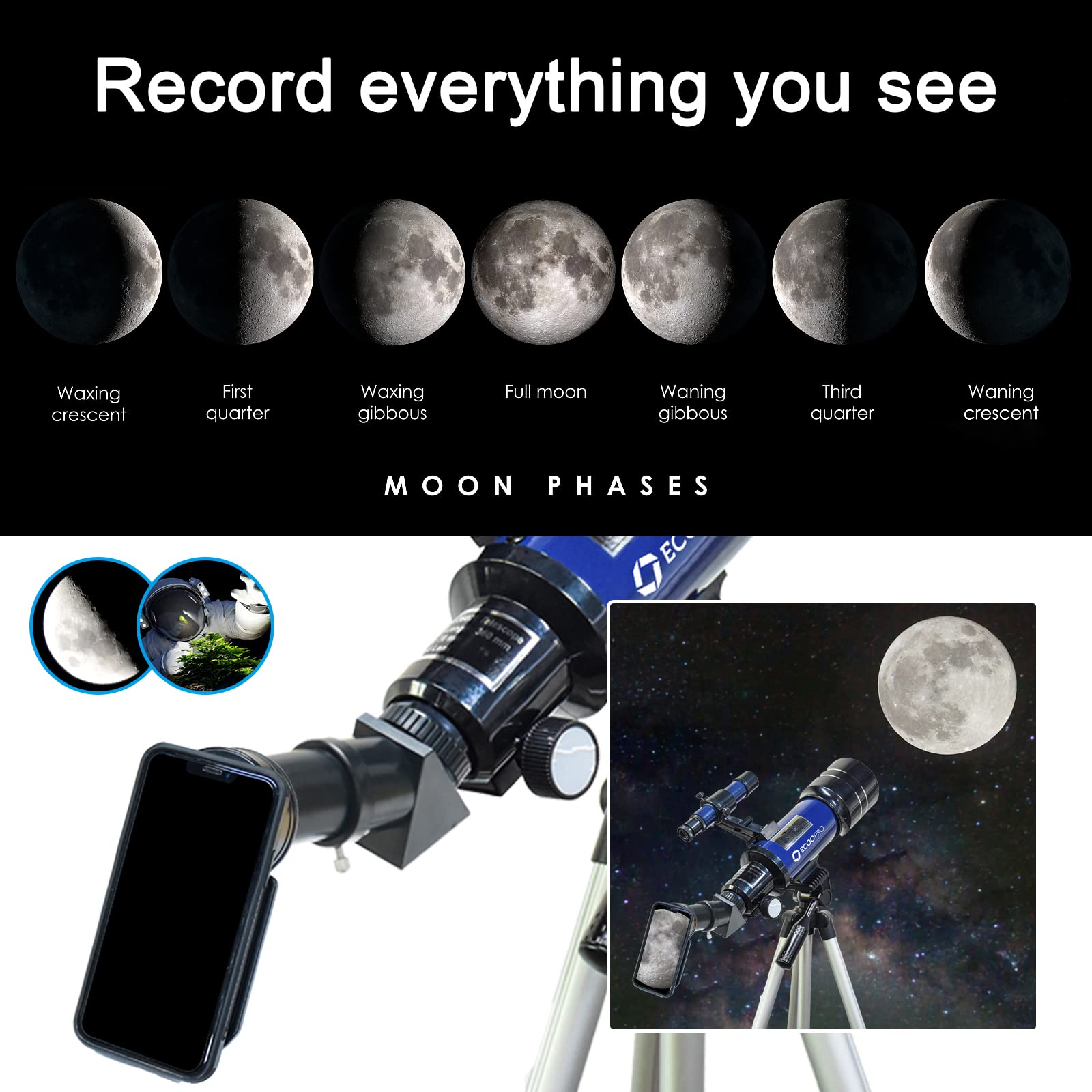 Telescope for Kids Beginners Adults, 70mm Astronomy Refractor Telescope with Adjustable Tripod - Perfect Telescope Gift for Kids