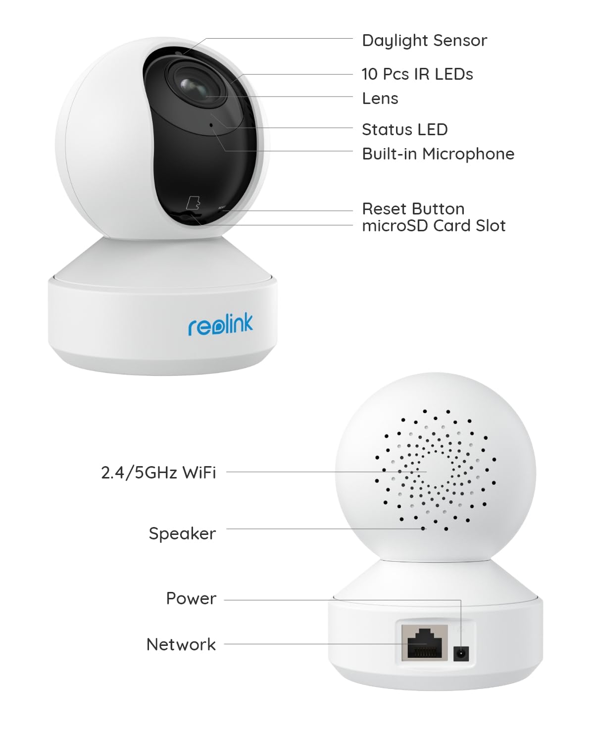 REOLINK 5GHz WiFi Indoor Camera, 5MP Plug-in Security Camera with 3X Optical Zoom, 360 Degree Baby/Dog Monitor with Auto Tracking, Person/Pet Detection, 2.4/5 GHz WiFi, Local Storage, E1 Zoom