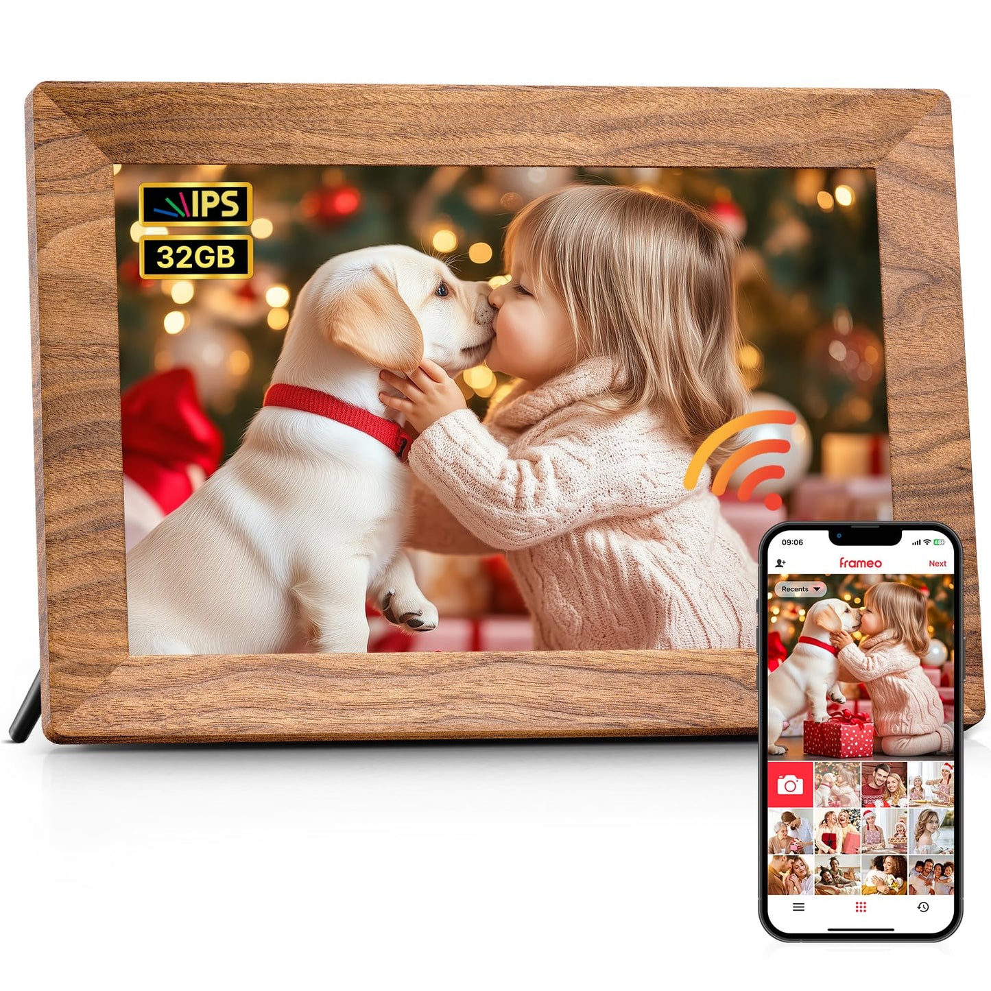 Frameo 10.1 Inch WiFi Digital Picture Frame, Smart Cloud Electronic Photo Frame with HD IPS Touch Screen Slideshow 32GB Memory Auto-Rotate Wall Mount, Share Photos/Videos from Phone by Frameo App