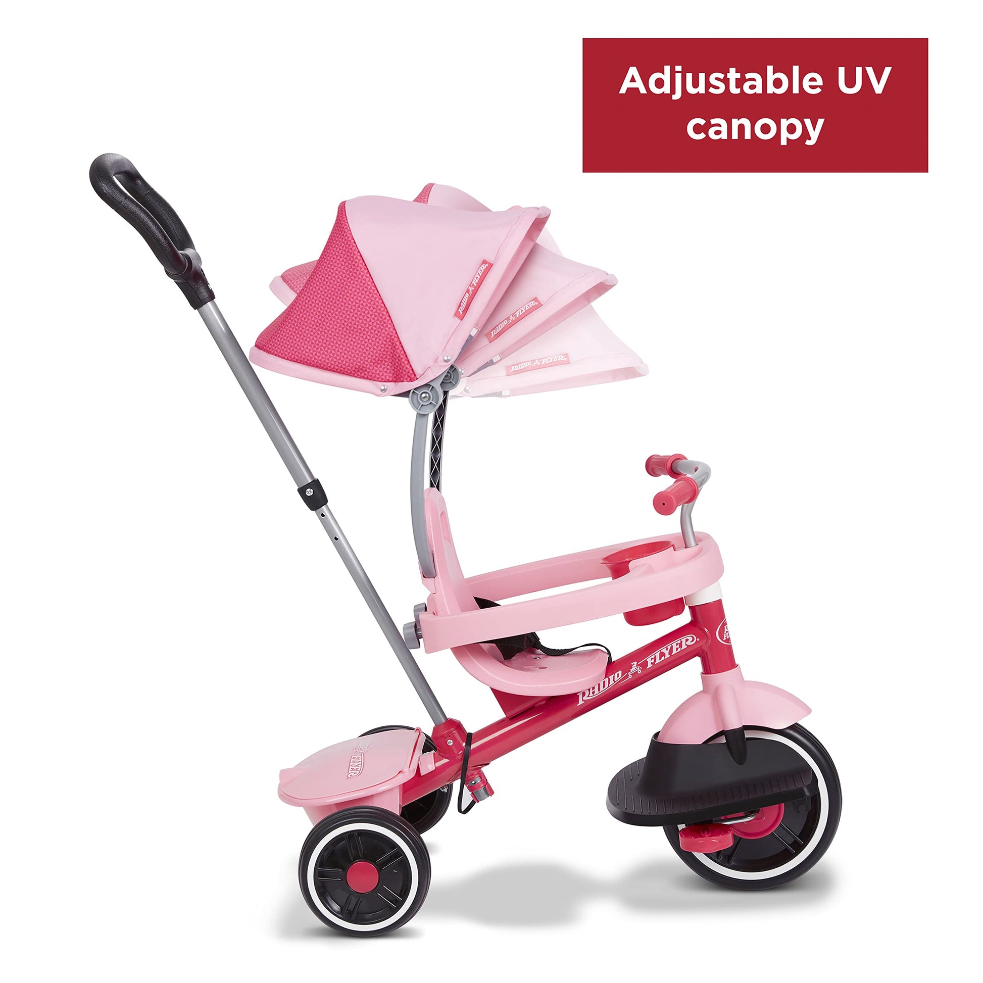 Radio Flyer Pedal &amp; Push 4-in-1 Stroll 'N Trike, Pink Tricycle, Tricycle for Toddlers Age 1-5, Toddler Bike (Amazon Exclusive), Large