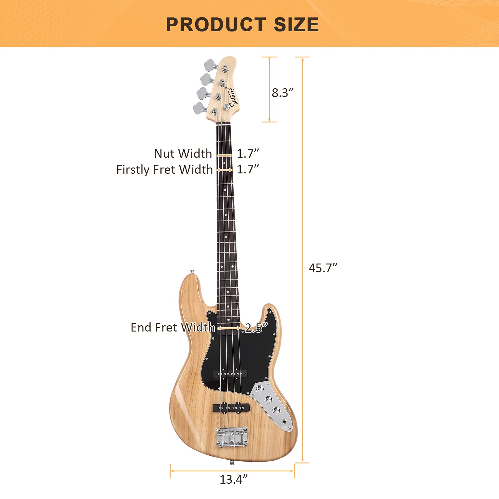 GLARRY 4 String GJazz Electric Bass Guitar Full Size Right Handed with Guitar Bag, Amp Cord and Beginner Kits (Burly Wood)