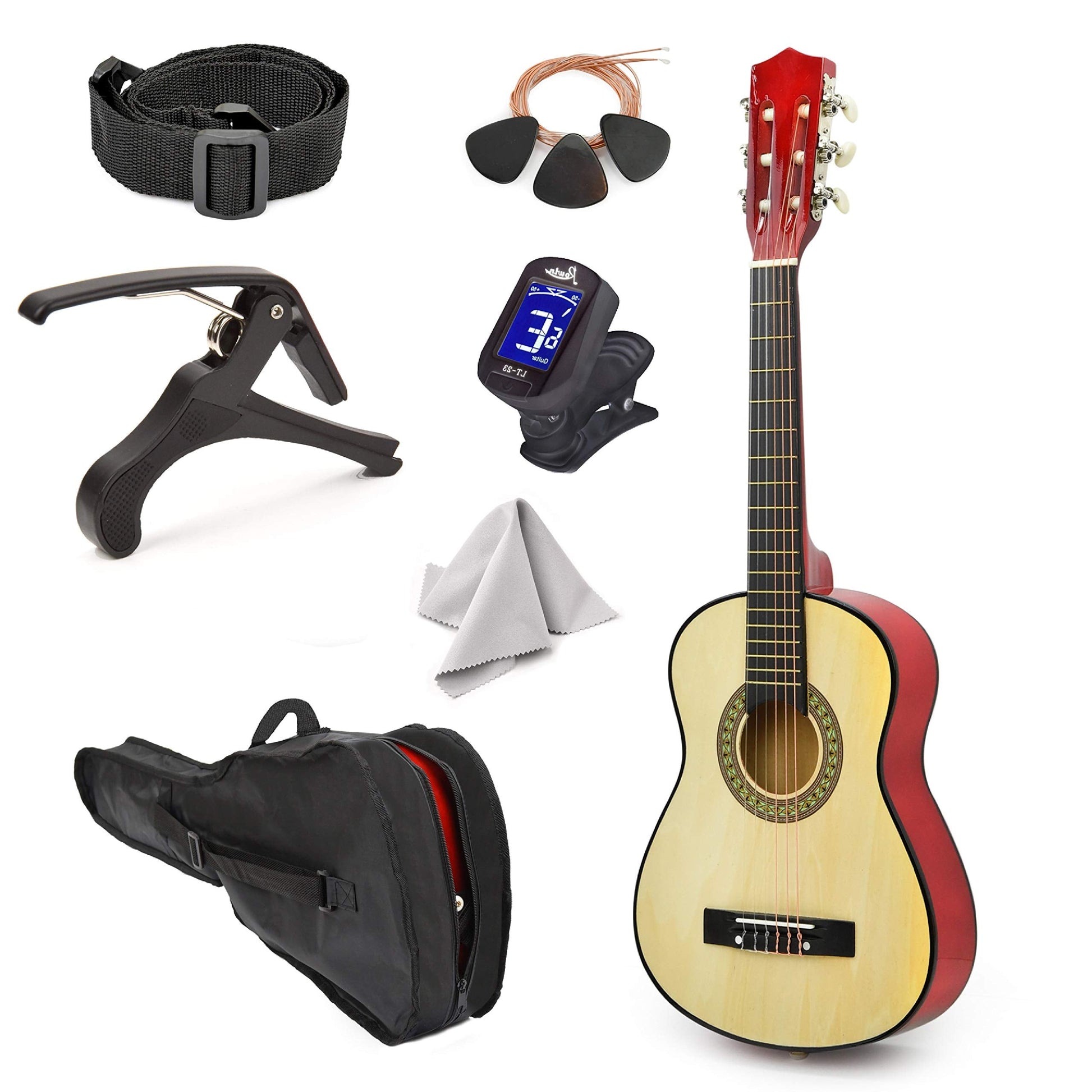 30" Left Handed Wood Guitar with Case and Accessories for Kids/Girls/Boys/Teens/Beginners (30", Black)