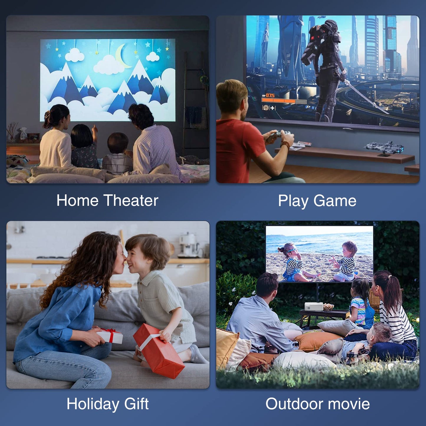 Native 1080P Projector with 5G WiFi Bluetooth and Tripod, 4K Supported Portable Home and Outdoor Movie Projector, Max 300" Display, Compatible with TV Stick, HDMI, Phone