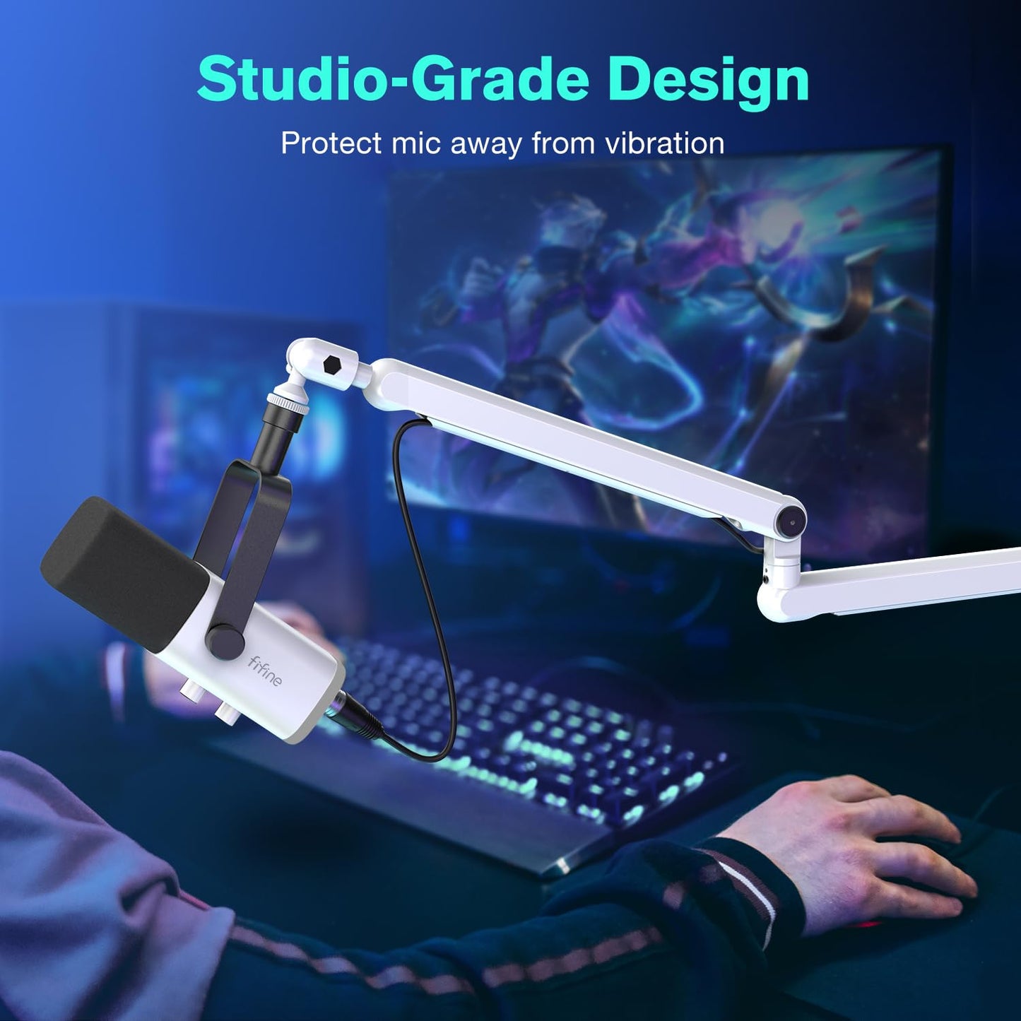 FIFINE Microphone Boom Arm, Low Profile Adjustable Stick Microphone Arm Stand with Desk Mount Clamp, Screw Adapter, Cable Management, for Podcast Streaming Gaming Studio-BM88