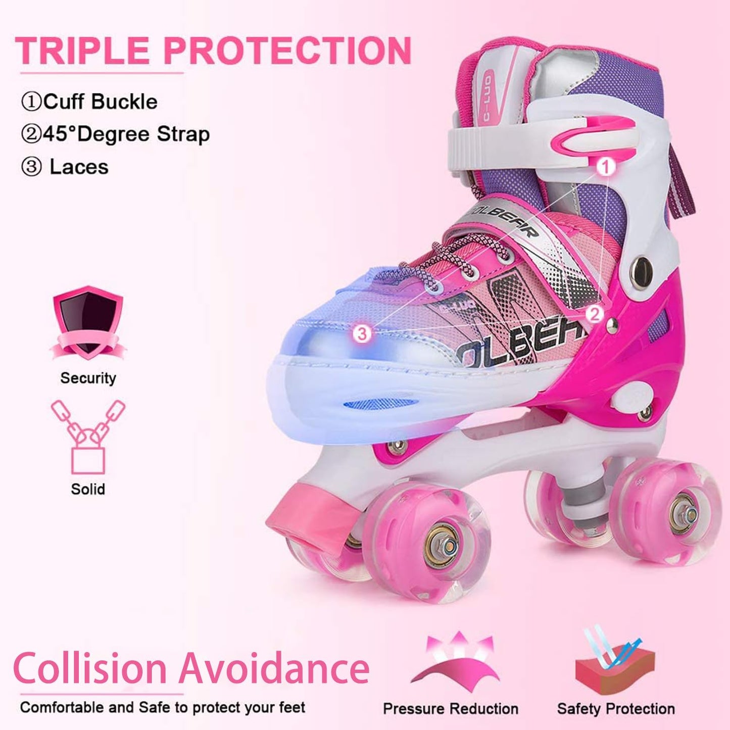 Sowume Adjustable Roller Skates for Girls and Women, All 8 Wheels of Girl's Skates Shine, Safe and Fun Illuminating for Kids