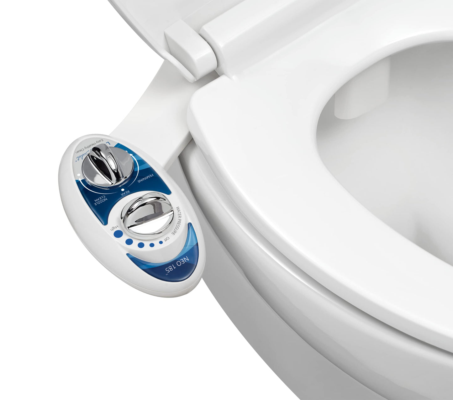 LUXE Bidet NEO 185 - Self-Cleaning, Dual Nozzle, Non-Electric Bidet Attachment for Toilet Seat, Adjustable Water Pressure, Rear and Feminine Wash (Blue)