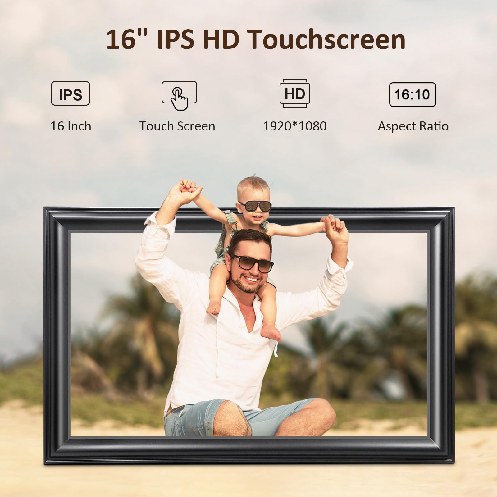 10.1 Inch WiFi Digital Picture Frame, 1280x800HD IPS Touch Screen Digital Photo Frame Electronic,16GB Memory, Auto-Rotate, Wall Mountable, Share Photos/Videos Instantly via Uhale App from Anywhere