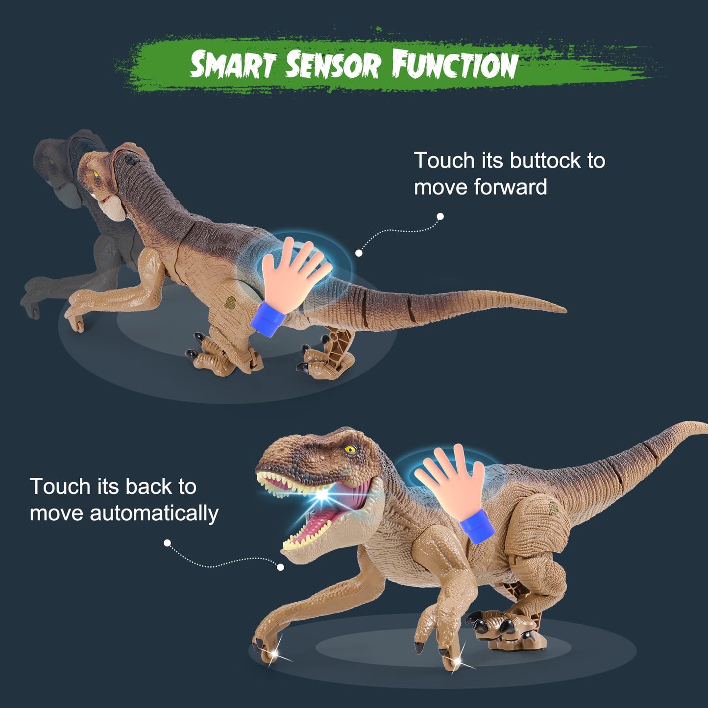 VERTOY Remote Control Dinosaur Toys for Boys 3-5 4-7 8-12 Year Old - Realistic Big T-Rex Gift Ideas for Kids, RC Walking Dino with Roaring, Spray, Light, Touch Sensing