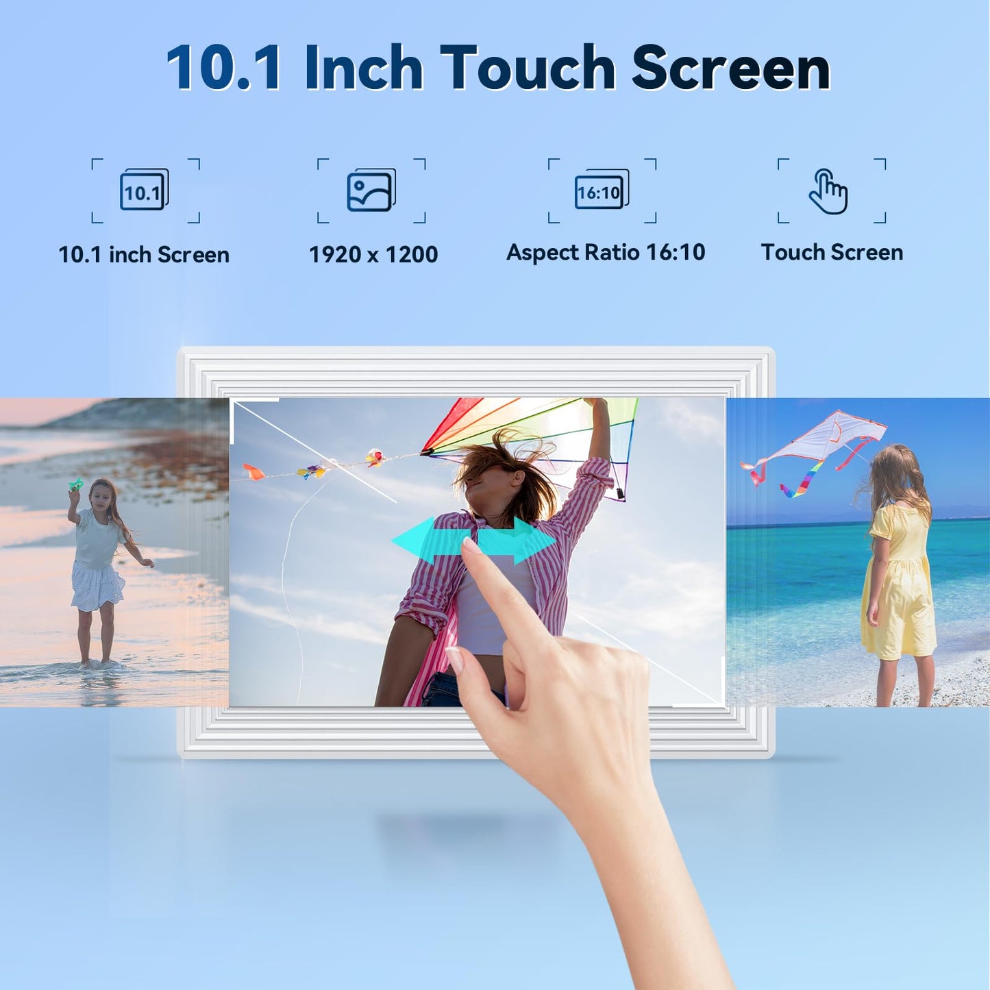 Frameo 10.1" WiFi Digital Picture Frame, Smart Digital Photo Frame with 16GB Storage, 1280x800 IPS HD Touch Screen, Auto-Rotate, Easy Setup to Share Photos or Videos Remotely via App from Anywhere