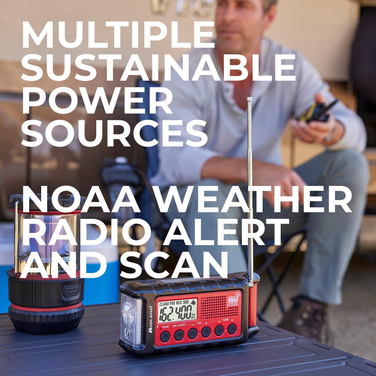 Midland - ER310, Emergency Crank Weather AM/FM Radio - Multiple Power Sources, SOS Emergency Flashlight, Ultrasonic Dog Whistle, &amp; NOAA Weather Scan + Alert (Red/Black)