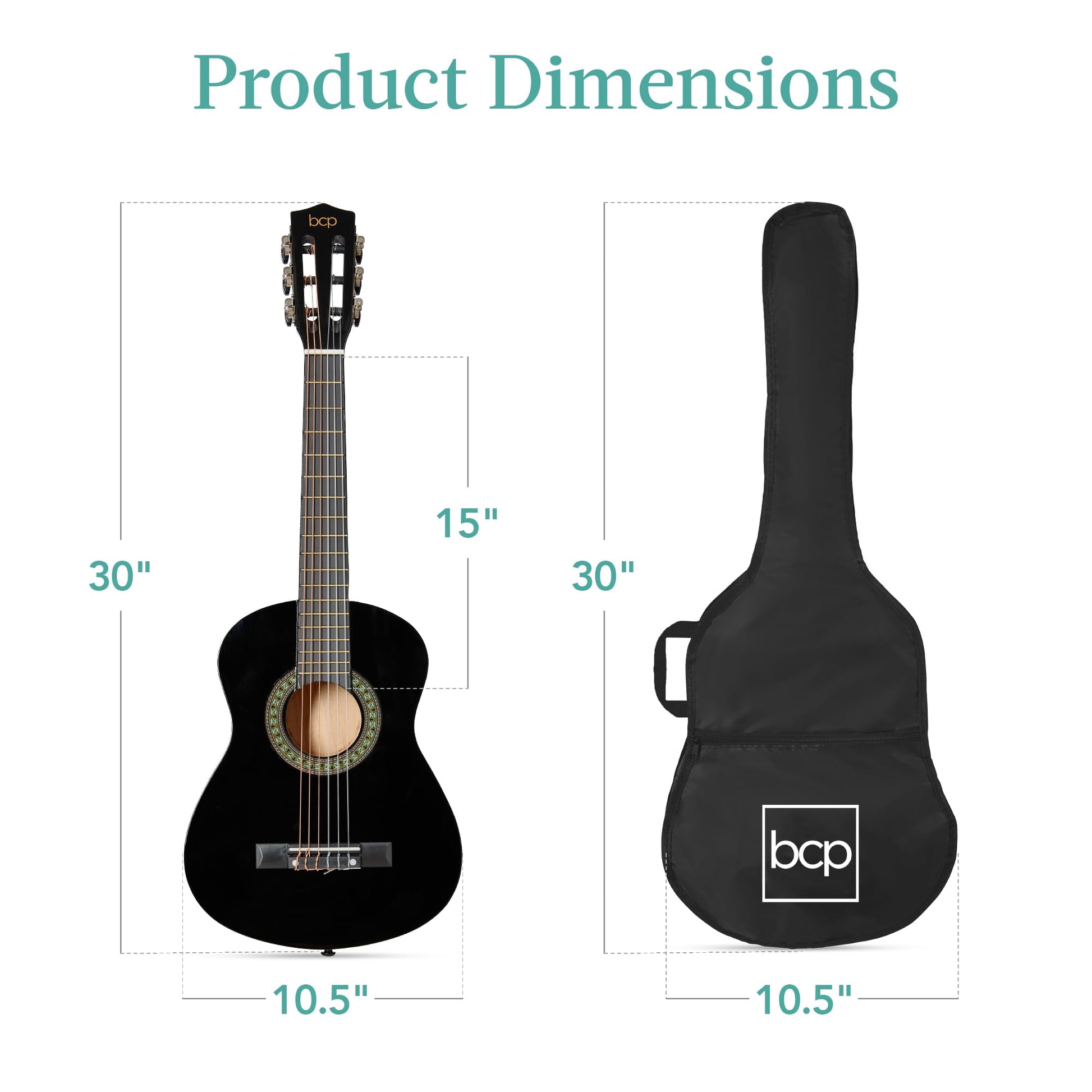 Best Choice Products 30in Kids Acoustic Guitar, All-in-One Beginner Starter Kit w/Strap, Case, Extra Strings, Rosette Inlay - Black