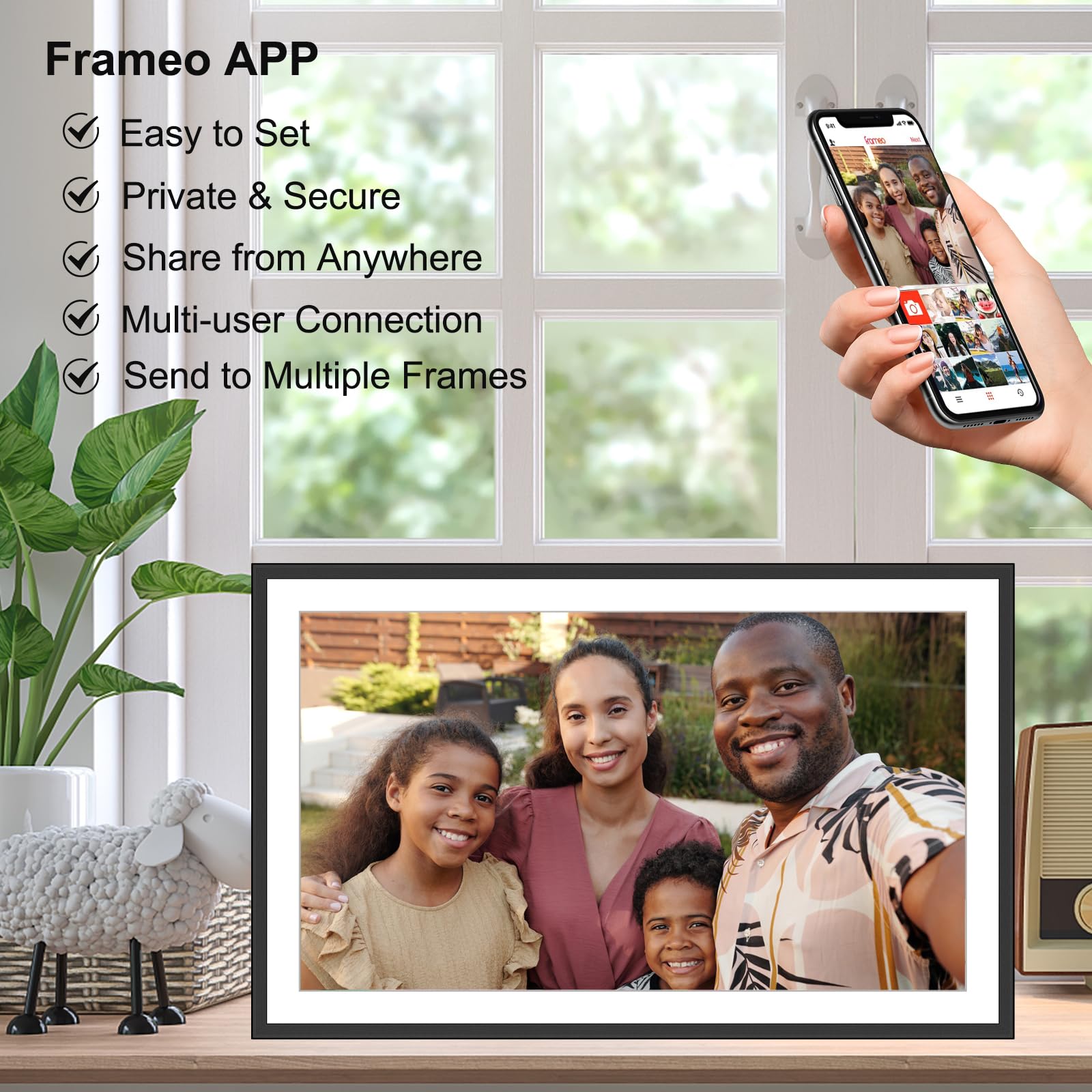 Frameo 10.1 inch Digital Picture Frame WiFi Smart Digital Photo Frame Wood IPS HD 1280 * 800 1080P Touch Screen Auto-Rotate Easy Setup to use Free Share Photos and Videos Gift for mon Father Women