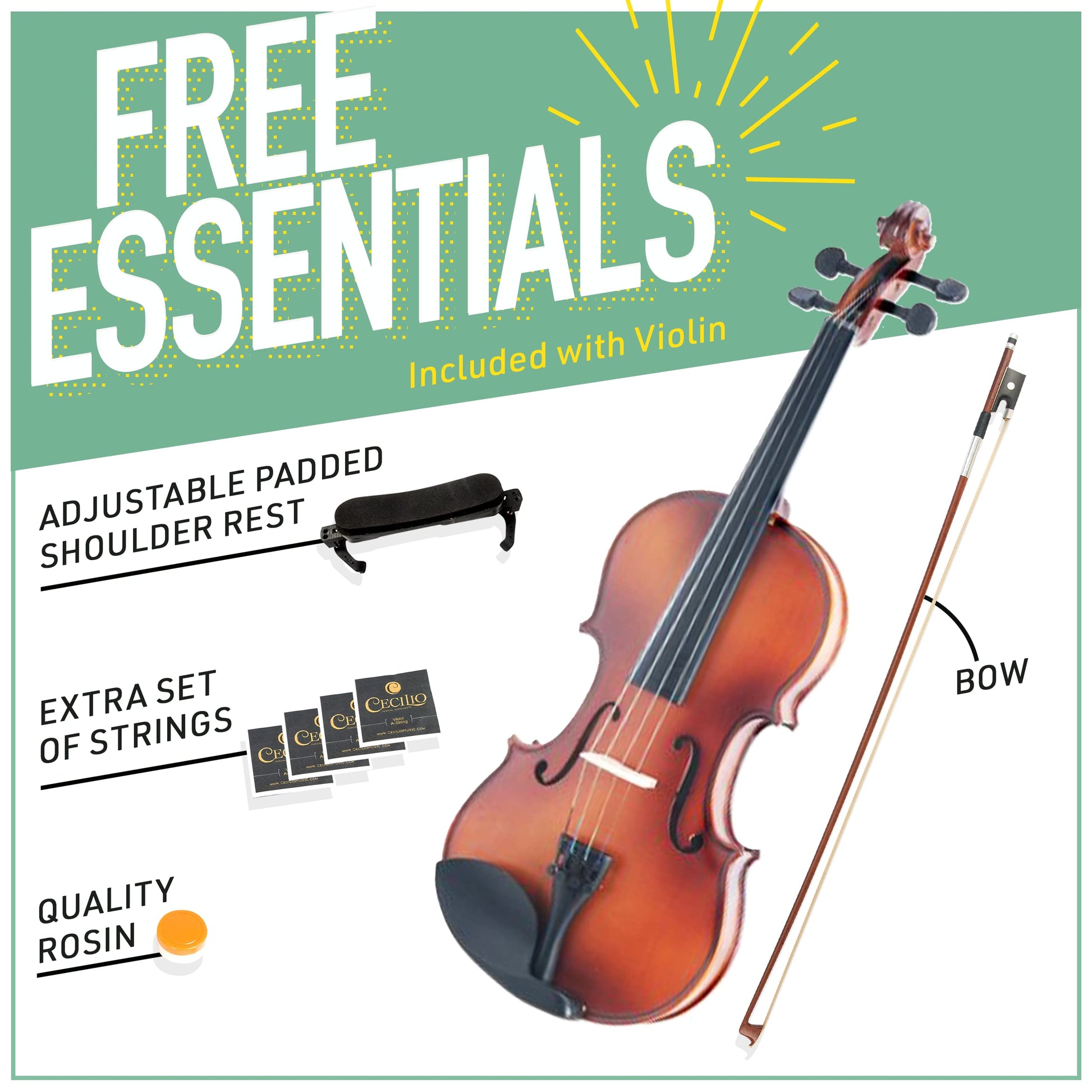 Mendini By Cecilio Violin For Beginners, Kids &amp; Adults - Beginner Kit For Student w/Hard Case, Rosin, Bow - Starter Violins, Wooden Stringed Musical Instruments