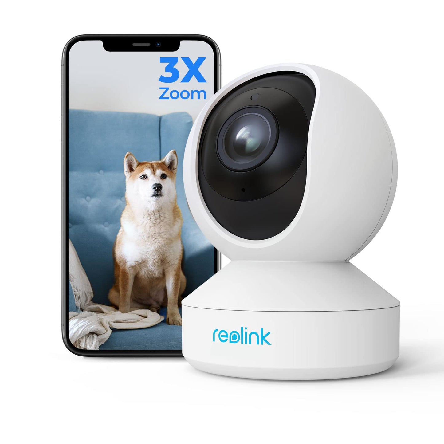 REOLINK 5GHz WiFi Indoor Camera, 5MP Plug-in Security Camera with 3X Optical Zoom, 360 Degree Baby/Dog Monitor with Auto Tracking, Person/Pet Detection, 2.4/5 GHz WiFi, Local Storage, E1 Zoom