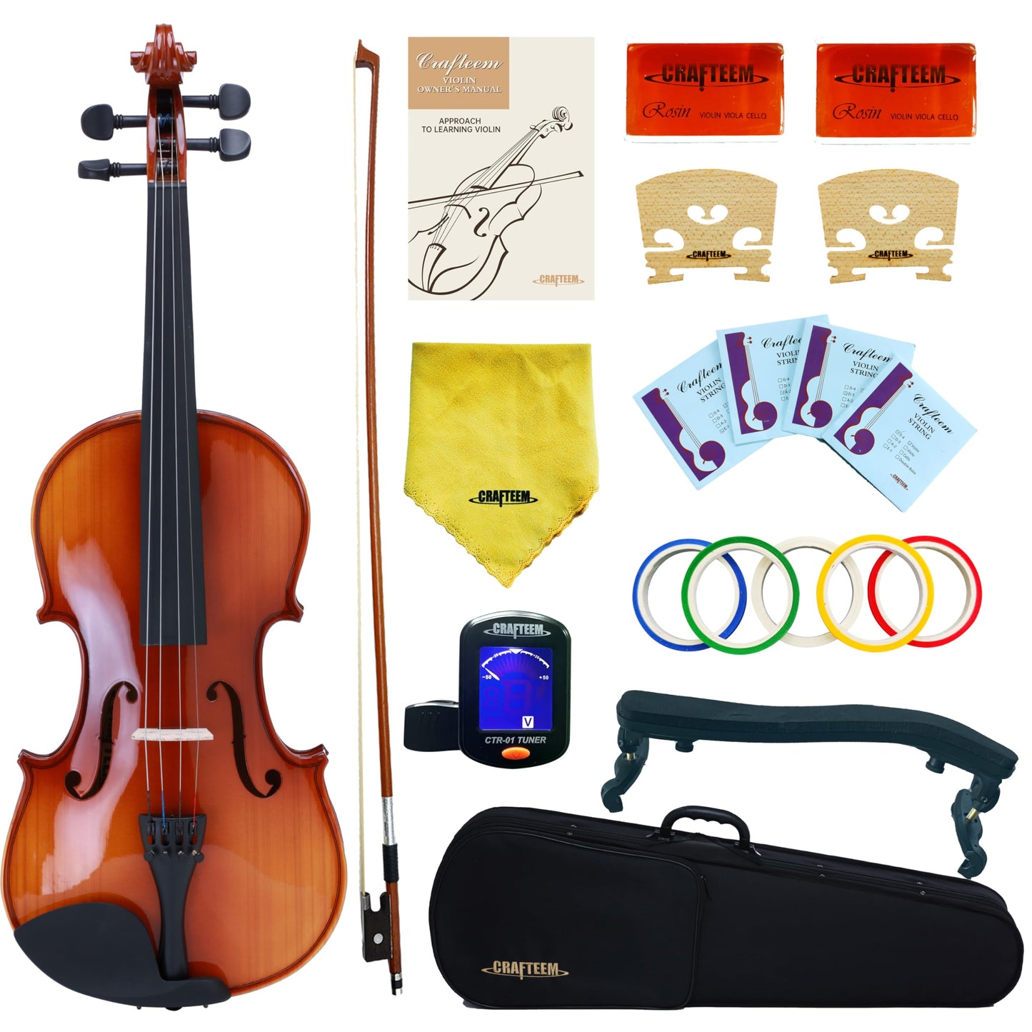 1/2 Fiddle Black Colored Premium Violin Outfit for Beginners Adults Kids With 5 Color Fingering Tape- Handcrafted Student Beginner Violin.(Black, 1/2)