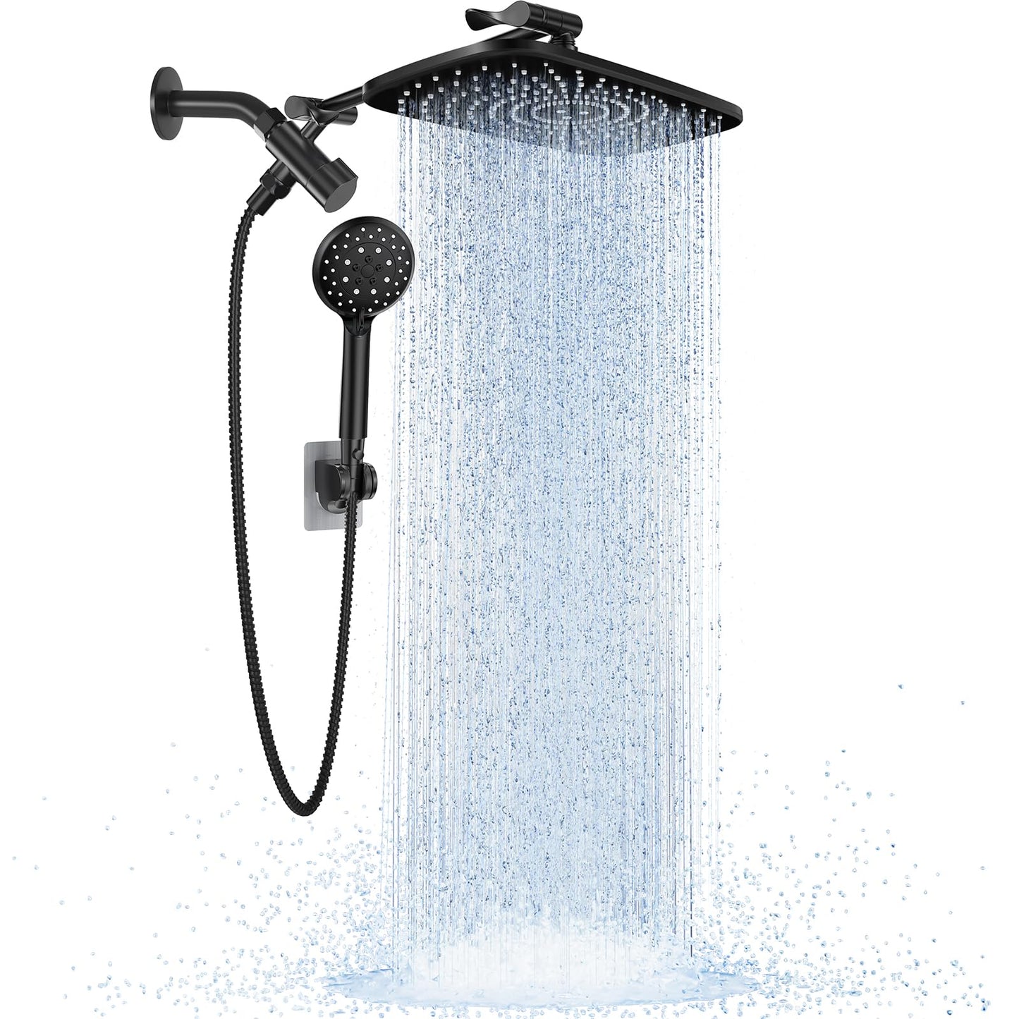 Veken High Pressure Rain Shower Head Combo with Extension Arm- Wide Showerhead with 6 Handheld Water Spray - Adjustable Dual Shower with Anti-Clog Nozzles - Silver Chrome