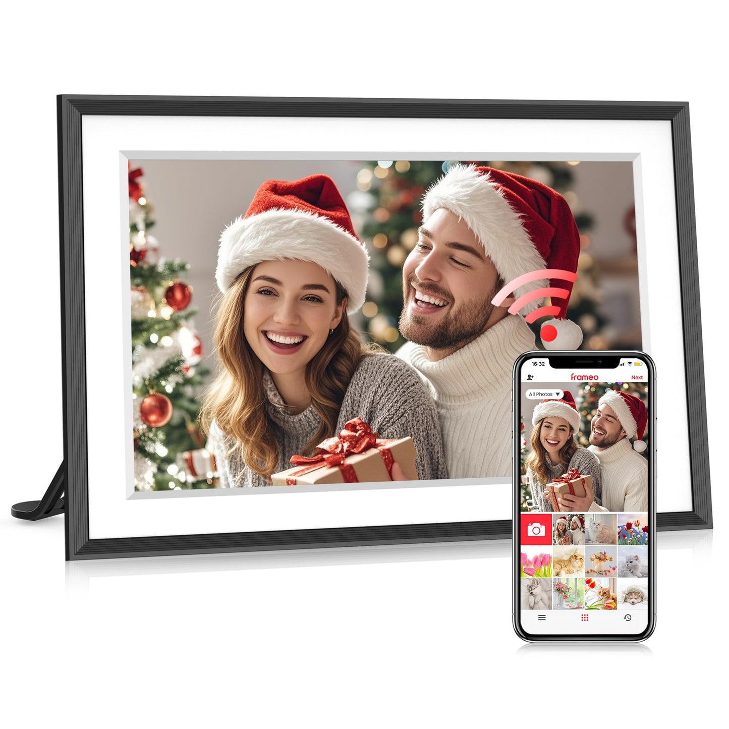 Frameo 10.1 Inch WiFi Digital Picture Frame, Smart Cloud Electronic Photo Frame with HD IPS Touch Screen Slideshow 32GB Memory Auto-Rotate Wall Mount, Share Photos/Videos from Phone by Frameo App