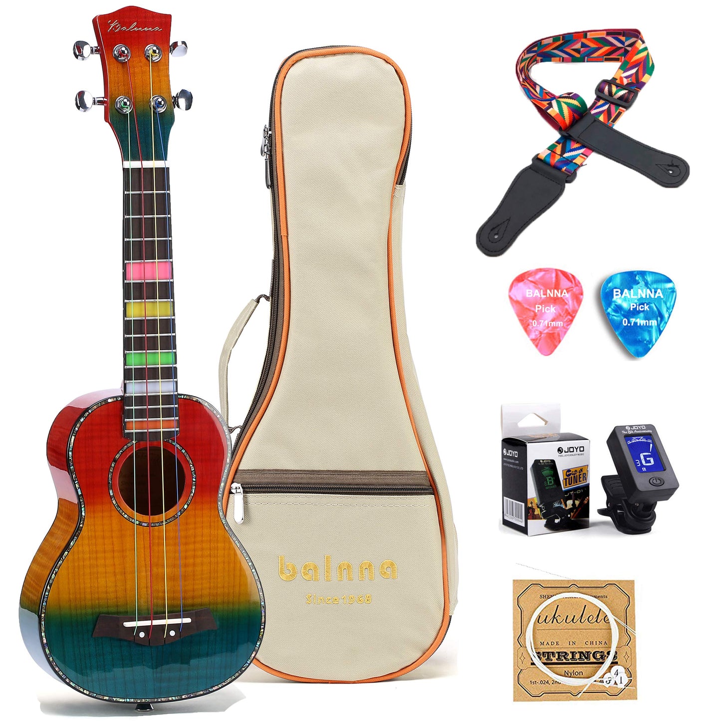 Ukulele 21-Inch High-gloss Concert Ukulele for Adults and Beginners, Complete Hawaiian Ukulele Kit with Ukulele Case, Ukulele Tuner, Ukulele Strap, Ukulele Extra Strings, and Picks