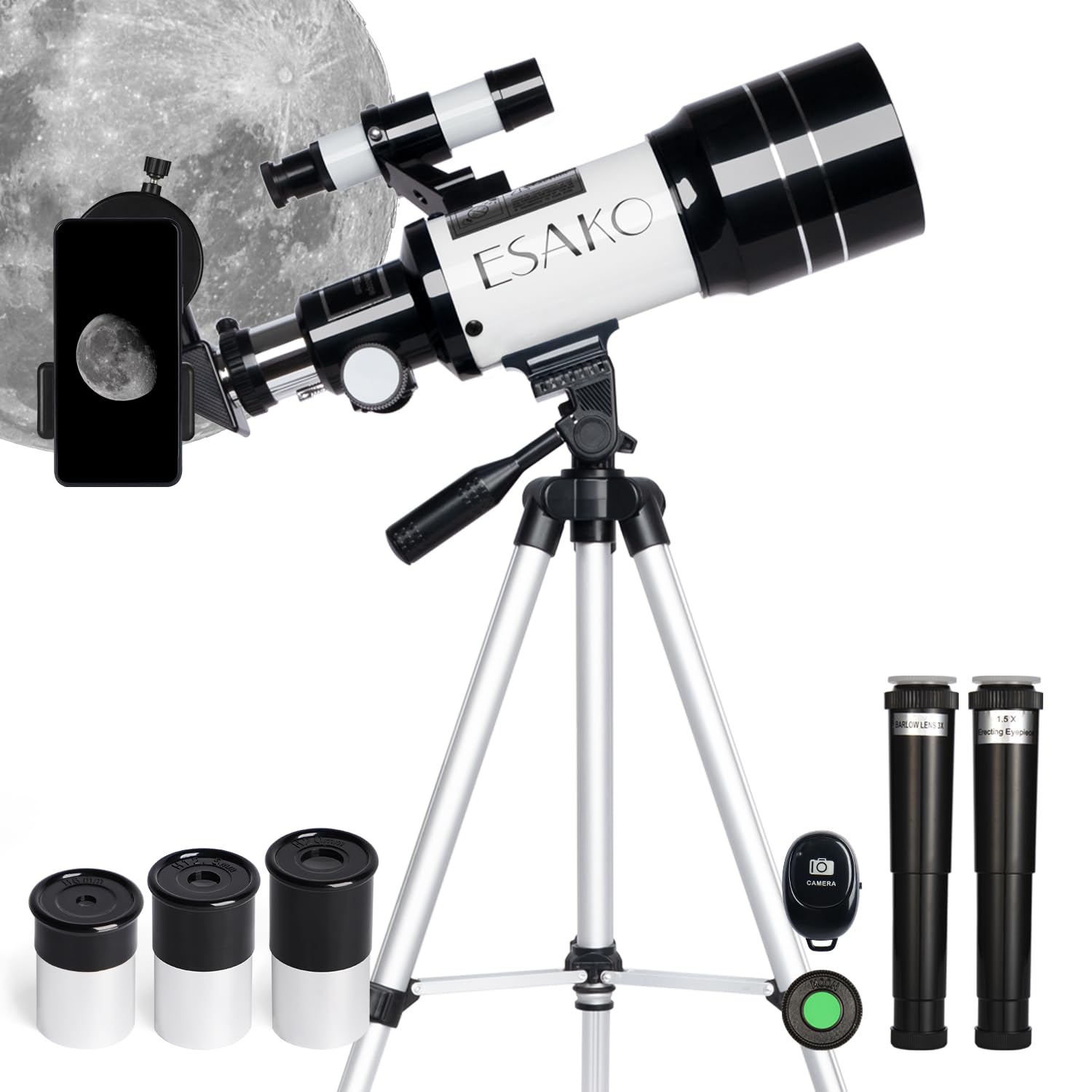 ESAKO Telescope for Adults &amp; Beginners, Astronomical Portable 80mm Aperture Telescope with Phone Adapter, Wireless Remote &amp; Carry Bag