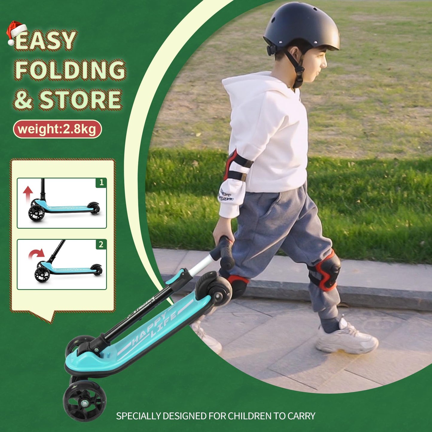 besrey Kick Scooter for Kids Ages 3-10, 3 Wheel Scooter for Kids with Adjustable Height, Folding Kids Scooter with LED Light Wheels Rear Brak Extra Wide Deck Outdoor Activities for Boys/Girls