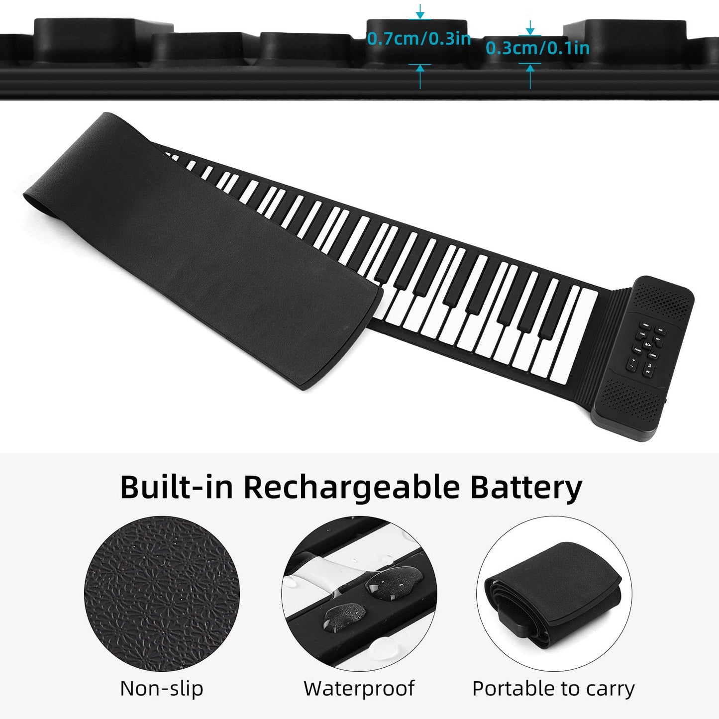 61 Keys Roll Up Piano keyboard piano Upgraded Portable Rechargeable Electronic Hand Roll Piano With Environmental Silicone Piano Keyboard for Beginners (Black)